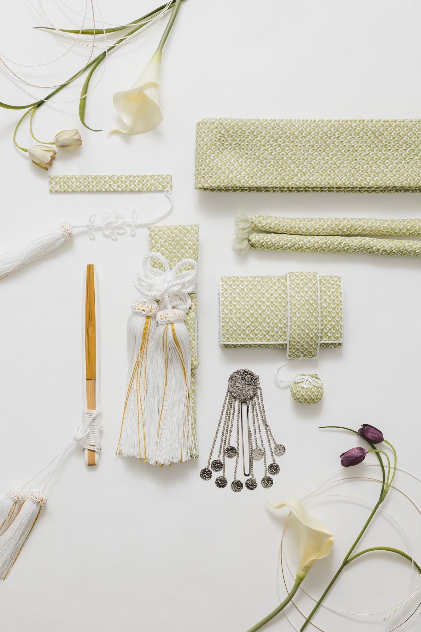 和装小物５点セット　絞りグリーン２「OP3_031」スライド1